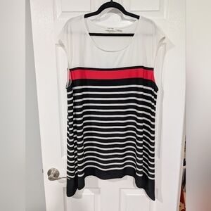 Calvin Klein Women's Striped Blouse - Black, White, Coral Red in Size 1X